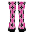 Black And Pink Argyle Pattern Print Crew Socks