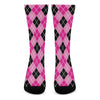 Black And Pink Argyle Pattern Print Crew Socks