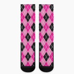 Black And Pink Argyle Pattern Print Crew Socks