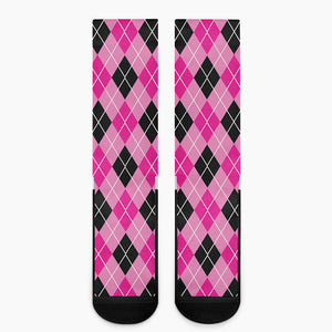 Black And Pink Argyle Pattern Print Crew Socks