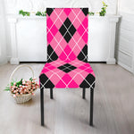 Black And Pink Argyle Pattern Print Dining Chair Slipcover