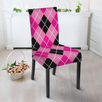 Black And Pink Argyle Pattern Print Dining Chair Slipcover