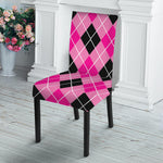 Black And Pink Argyle Pattern Print Dining Chair Slipcover