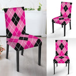 Black And Pink Argyle Pattern Print Dining Chair Slipcover