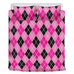 Black And Pink Argyle Pattern Print Duvet Cover Bedding Set