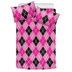 Black And Pink Argyle Pattern Print Duvet Cover Bedding Set