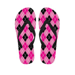 Black And Pink Argyle Pattern Print Flip Flops