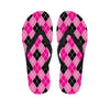 Black And Pink Argyle Pattern Print Flip Flops