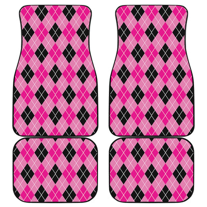 Black And Pink Argyle Pattern Print Front and Back Car Floor Mats