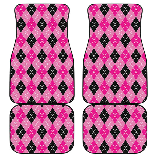 Black And Pink Argyle Pattern Print Front and Back Car Floor Mats