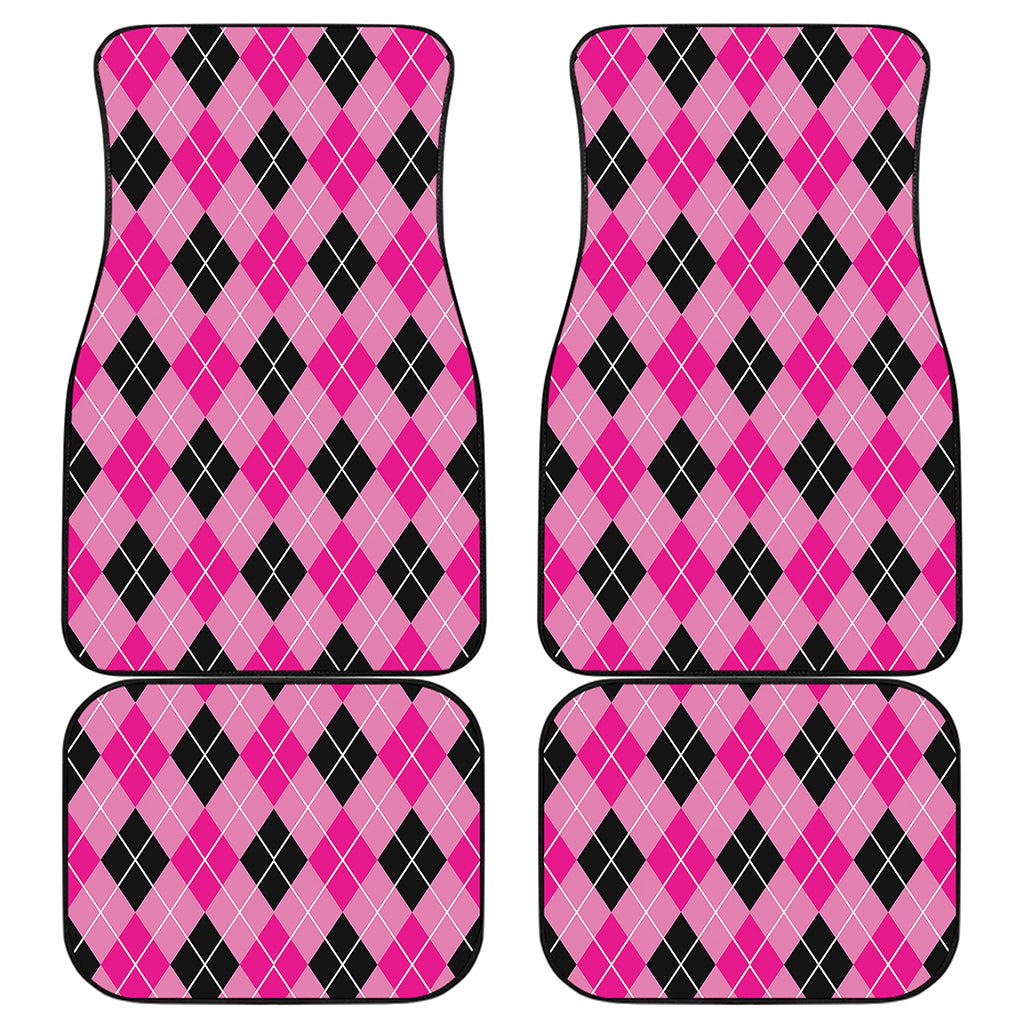 Black And Pink Argyle Pattern Print Front and Back Car Floor Mats
