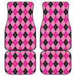 Black And Pink Argyle Pattern Print Front and Back Car Floor Mats