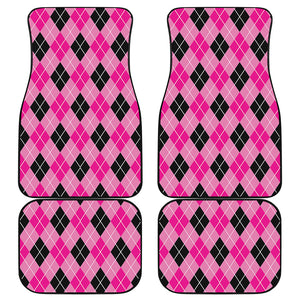 Black And Pink Argyle Pattern Print Front and Back Car Floor Mats