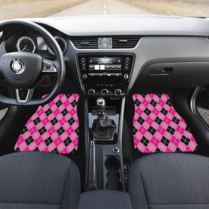 Black And Pink Argyle Pattern Print Front and Back Car Floor Mats