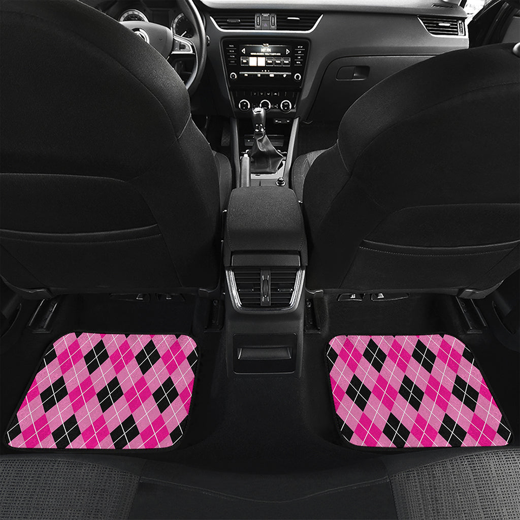 Black And Pink Argyle Pattern Print Front and Back Car Floor Mats