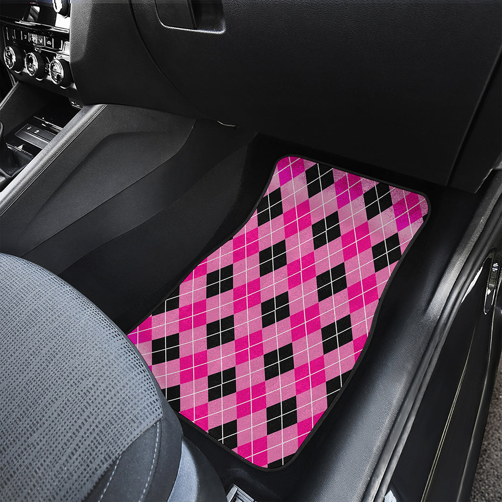 Black And Pink Argyle Pattern Print Front and Back Car Floor Mats