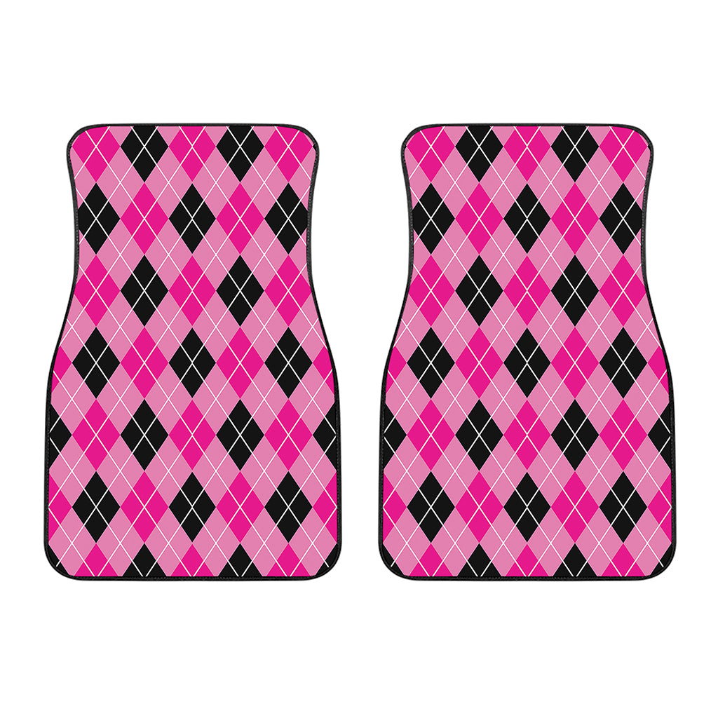 Black And Pink Argyle Pattern Print Front Car Floor Mats