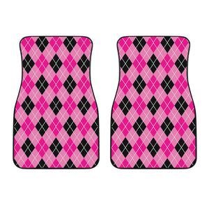 Black And Pink Argyle Pattern Print Front Car Floor Mats