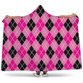 Black And Pink Argyle Pattern Print Hooded Blanket