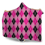 Black And Pink Argyle Pattern Print Hooded Blanket