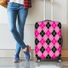 Black And Pink Argyle Pattern Print Luggage Cover