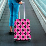 Black And Pink Argyle Pattern Print Luggage Cover