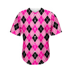 Black And Pink Argyle Pattern Print Men's Baseball Jersey