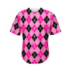 Black And Pink Argyle Pattern Print Men's Baseball Jersey