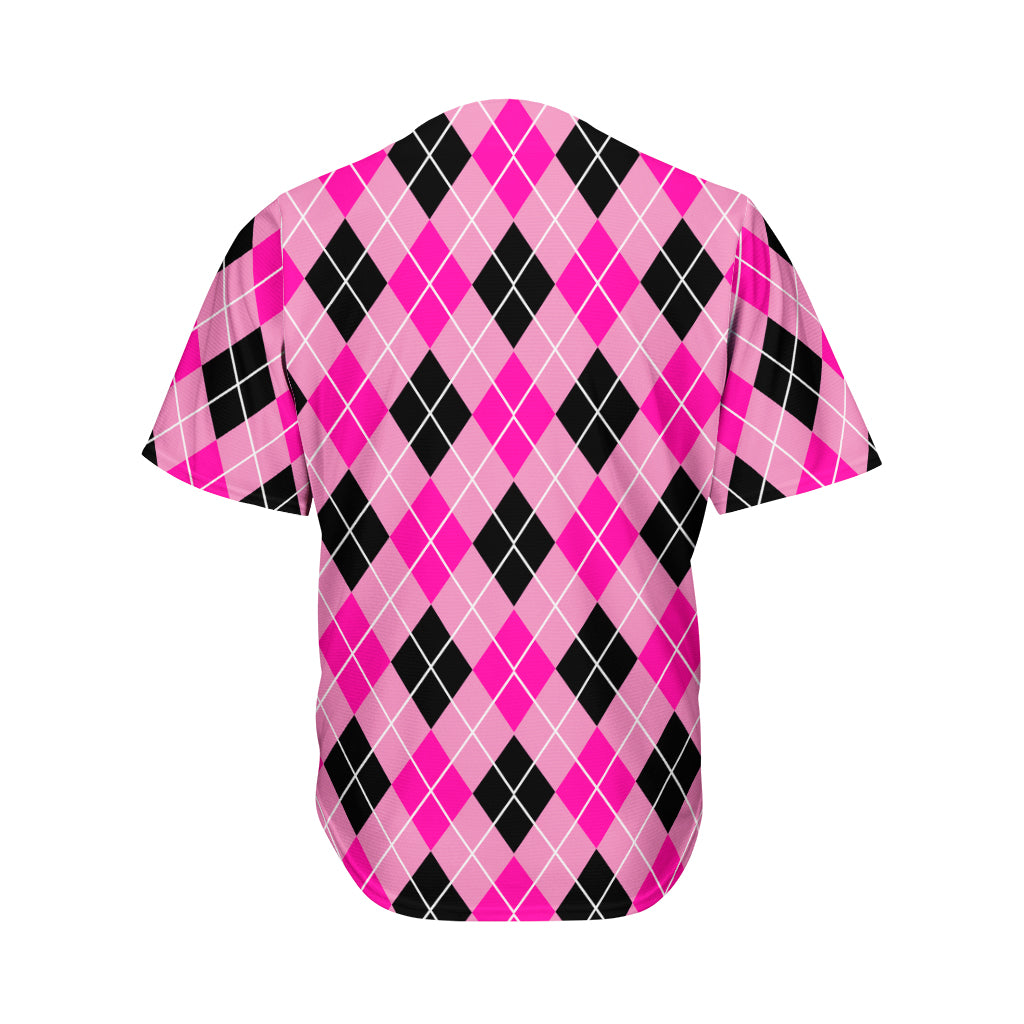 Black And Pink Argyle Pattern Print Men's Baseball Jersey