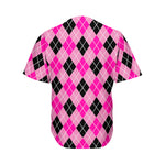 Black And Pink Argyle Pattern Print Men's Baseball Jersey