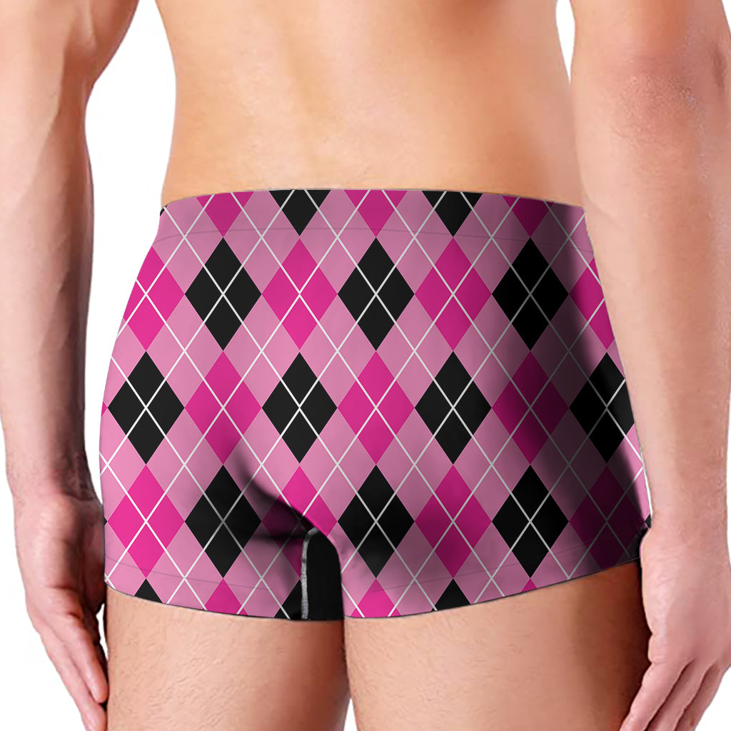 Black And Pink Argyle Pattern Print Men's Boxer Briefs