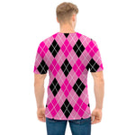 Black And Pink Argyle Pattern Print Men's T-Shirt