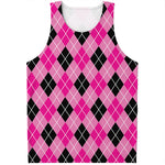 Black And Pink Argyle Pattern Print Men's Tank Top