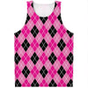 Black And Pink Argyle Pattern Print Men's Tank Top