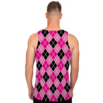 Black And Pink Argyle Pattern Print Men's Tank Top