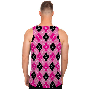 Black And Pink Argyle Pattern Print Men's Tank Top