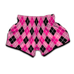 Black And Pink Argyle Pattern Print Muay Thai Boxing Shorts