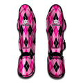 Black And Pink Argyle Pattern Print Muay Thai Shin Guards
