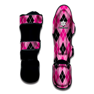 Black And Pink Argyle Pattern Print Muay Thai Shin Guard