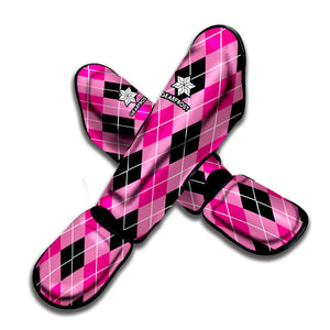 Black And Pink Argyle Pattern Print Muay Thai Shin Guard