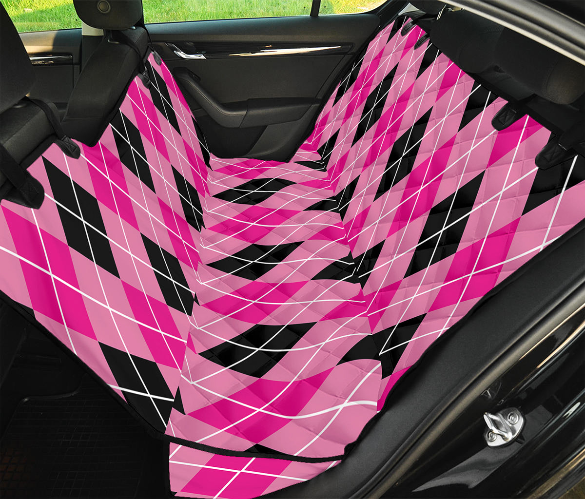 Black And Pink Argyle Pattern Print Pet Car Back Seat Cover