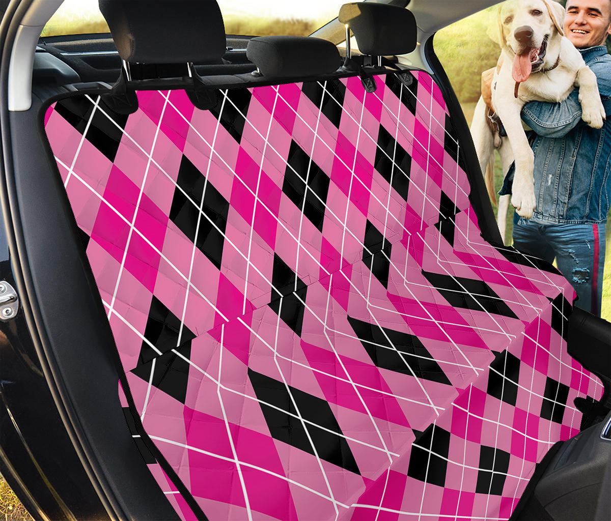 Black And Pink Argyle Pattern Print Pet Car Back Seat Cover