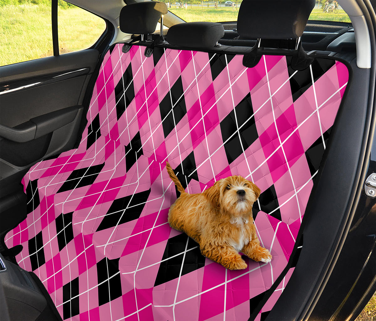 Black And Pink Argyle Pattern Print Pet Car Back Seat Cover