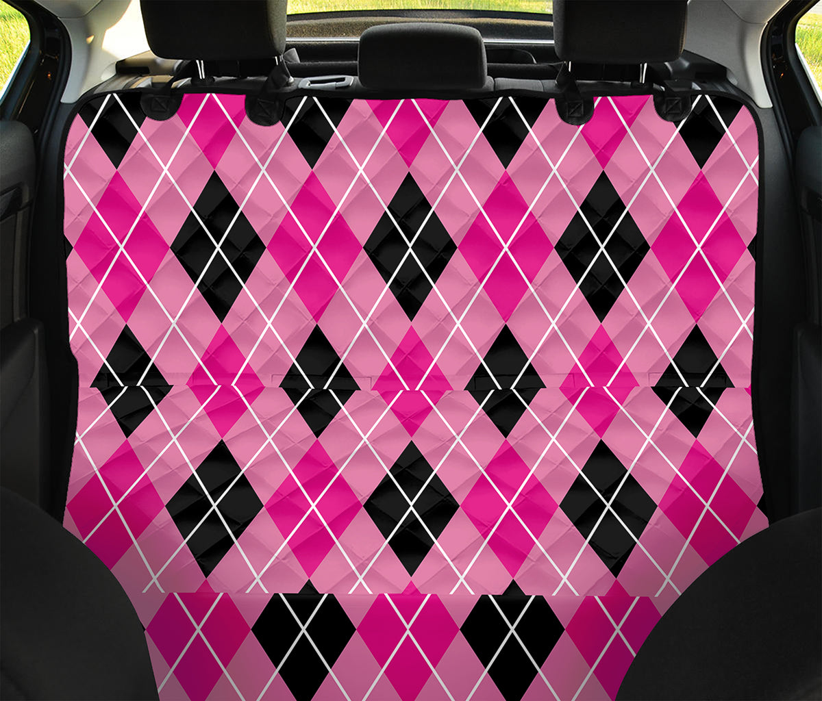 Black And Pink Argyle Pattern Print Pet Car Back Seat Cover