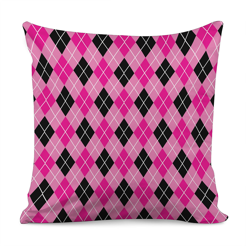 Black And Pink Argyle Pattern Print Pillow Cover