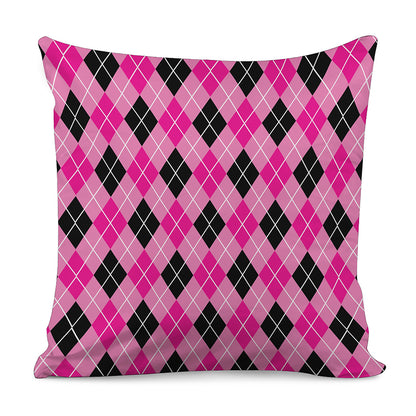 Black And Pink Argyle Pattern Print Pillow Cover