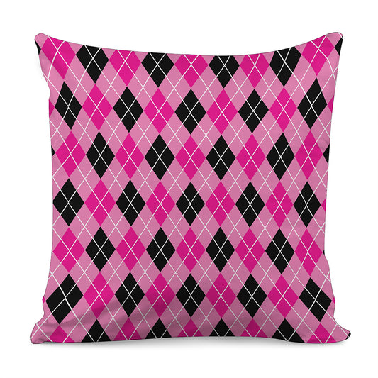 Black And Pink Argyle Pattern Print Pillow Cover