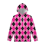 Black And Pink Argyle Pattern Print Pullover Hoodie