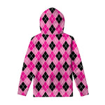 Black And Pink Argyle Pattern Print Pullover Hoodie