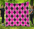 Black And Pink Argyle Pattern Print Quilt